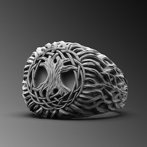 Yggdrasil Tree of Life Handmade Signet Ring, Sterling Silver Yggdrasil Pinky Men Ring, Silver Tree of Life Jewelry, Norse Mythology Men Gift