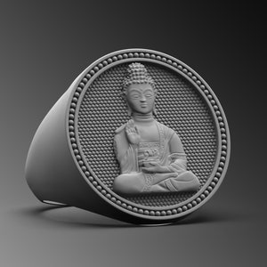 Anel de sinete de prata esterlina de Buda meditando Abhayamudra, joias hindus, anéis mindinhos para homens sinetes presente de ioga para budista espiritualista