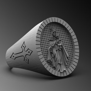 Anillo Virgen María, Anillo Virgen Del Carmen, Anillos Virgen María para Hombres, Anillo de Plata de la Santa Madre, Joyería Religiosa de Plata, Anillo María de Plata para Hombres