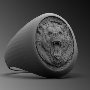 Silver Bear Ring,Mens Grizzly Signet Ring, Mens Silver Bear Head Ring, Sterling Animal Signet Ring 925k Biker Pinky Ring Unique Jewelry Gift