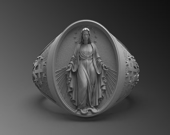 Sterling Silver Virgin Mary Signet Ring – Catholic Religious Gift