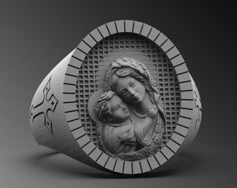 Sterling Silver Virgin Mary Ring – Catholic Signet Ring for Men