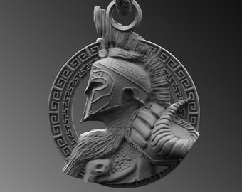 Sterling Silver Spartan Gladiator Pendant Necklace, Handmade Men's Jewelry