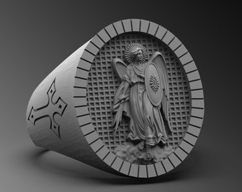 Saint Archangel Michael Sterling Silver Signet Ring, Religious Jewelry
