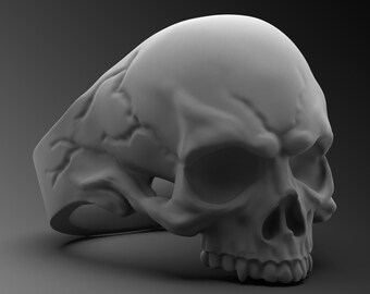 Handmade Sterling Silver Skull Signet Ring - Unique Mens Jewelry