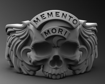 Anillo de calavera Memento Mori, anillo de sello de motociclista de plata esterlina