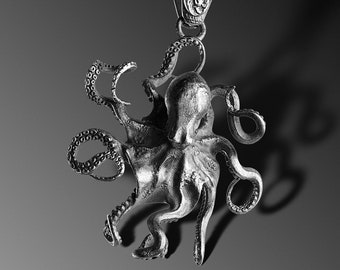 Collar con colgante de pulpo de plata de ley, un regalo de joyería mítica para él.