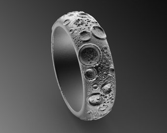 Sterling Silver Moon Surface Band Ring, Unique Crater Design - Etsy