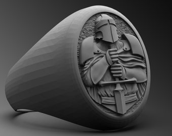 Sterling Silver Medieval Knight Ring, Crusader Signet