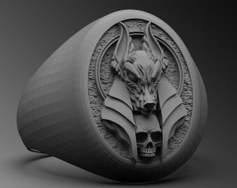 Handmade Sterling Silver Anubis Ring, Egyptian God Biker Jewelry