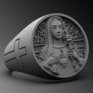 Anillo de la Virgen María de plata de ley 925K - Anillo de la Madre Católica María - Anillo de sello de la Virgen María para los hombres - Anillo cristiano religioso para el regalo del marido