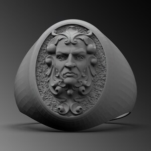 Chevalière en argent druide, bague Greenman oxydée pour homme, bague mythologie pour mari, bague païenne inhabituelle pour Sassenach, chevalière rose unique