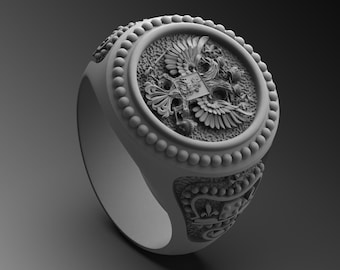 Anello Uomo Argento 925 Con Rubini – Design Ottomano Aquila A Due Teste, Anello Personalizzabile. - Foto 2