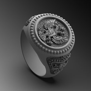 Double Headed Winged Eagle Ring Coat Of Arms Signet Ring Family Crest Eagle Ring Russian Coat of Arms Signet Ring Sterling Silver Mens Rings