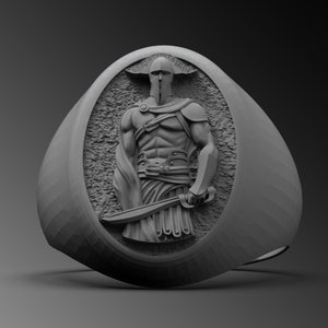 Sterling Silver Spartan Signet Ring, Mens Spartan Helmet Ring, Unique Pinky Signet, Ancient Greek Mythology Jewelry Spartan Men Jewelry Gift