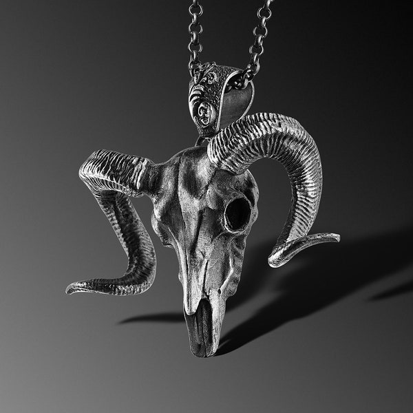 Ram Skull Pendant For Man Silver Ram Skul Necklace Aries Horned Ram Men Pendant For Mens Silver Ram Skull Gift Unique Gift For Him Boyfriend