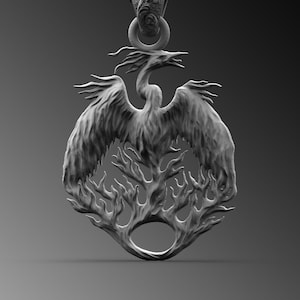 Winged Phoenix Sterling Silver Pendant Necklace, Phoenix Bird Pendant, Winged Phoenix Sterling Silver Necklace, Greek Mythology Jewelry