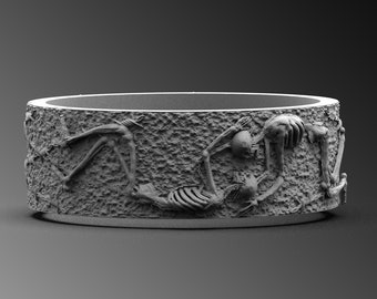 Mens Sterling Silver Skeleton Ring, Handmade Skull Wedding Band
