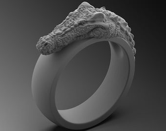Crocodile Sterling Silver Ring, Reptile Scale Band, Handmade Mens Jewelry