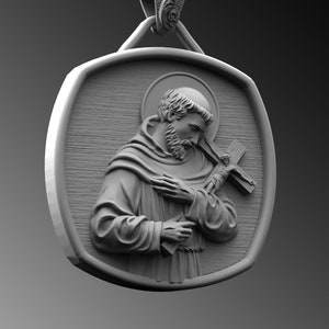 Saint Francis of Assisi Silver Medallion Necklace, St Francis Men&#39;s Pendant, Catholic Silver Charm Necklace, Silver Gift For Dad and Mom