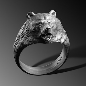 Mens Bear Ring Silver Bear Ring Mens Signet Ring Bear Head Rings For Man Grizzly Silver Ring Man Pinky Ring Unique Silver Rings For Man Gift