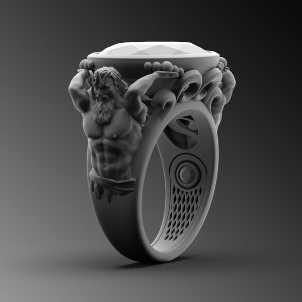 Silver Poseidon Ring For Man Ancient Neptune Ring Sterling Poseidon Signet Ring 925k Silver Greek Pinky Ring Unique Trident Signet Ring Gift