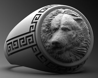 Sterling Silver Bear Head Ring, Viking Jewelry, Animal Ring For Men