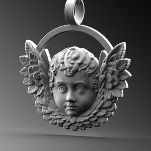 Cherub Angel Pendant -  Silver Guardian Angel Charm - Cupid Angel Necklace - Angel Wing Feather Pendant - Sterling Charm Gift For Girlfriend