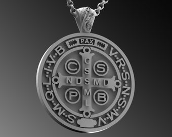 Sterling Silver Saint Benedict Medallion Necklace, Religious Pendant