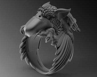 Sterling Silver Gryphon Ring, Handmade Griffin Signet Ring