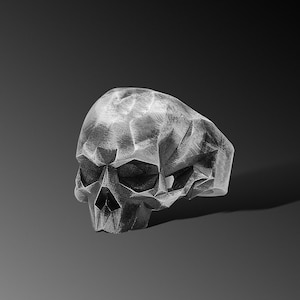 Mens Skull Ring, Silver Skull Rings For Man, Biker Signet Ring, Unique Signet Ring Mens Gothic Silver Skull Ring, Oxidized Silver Ring Gift