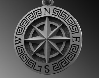 Sterling Silver Compass Pendant Necklace - Nautical Star Charm for Men
