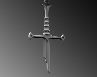 Sterling Silver Broken Blade Sword Necklace, Fantasy Elven Jewelry