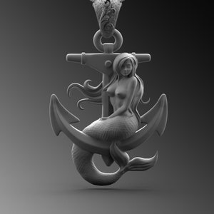 Mermaid Anchor Pendant Silver Necklace For Man Anchor Pendant Men Silver Mermaid Necklace 925k Silver Siren Pendant Men Unique Gifts For Him