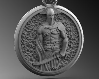 Sterling Silver Spartan Warrior Pendant Necklace, Handmade Gladiator Medal