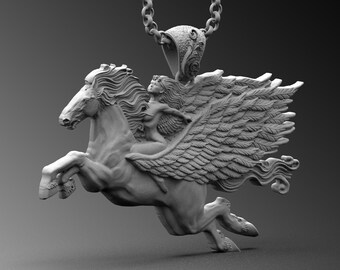 Collana Ciondolo Pegaso Cavallo Alato In Acciaio Inox 316L – Argento, Dimensioni 25x33 Mm, Catena 56 Cm Opzionale
