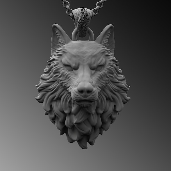 Sterling Silver Wolf Head Pendant Necklace, Mythical Jewelry