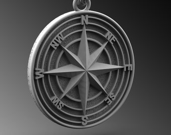 Sterling Silver Compass Pendant Necklace, Nautical Jewelry Gift