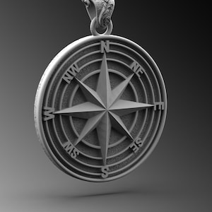 Silver Compass Pendant For Man Navy Sailor Compass Necklace Mens North Star Silver Charm Necklace For Man Unique Gifts For Him Nautilus