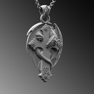 Drachen Kreuz Anhänger für Mann Sterling Dragon Charm Silber Kreuz Anhänger Christian Accessoire Geschenk Schmuck Religiöse Halskette Gothic Geschenk Him