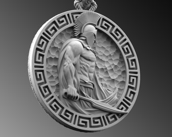 Sterling Silver Spartan Warrior Pendant Necklace, Gladiator Medal