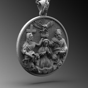 Holy Family Silver Men Necklace - Baby Jesus Virgin Mary Saint Joseph Pendant - Religious Christian Catholic Necklace Mens Jewelry Gift Him