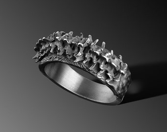 Silver Bone Rings For Mens Spine Ring Silver Band Human Spine Ring Unique Vertebrae Ring Mens Biker Ring Silver Pinky Band Bone Spine Ring