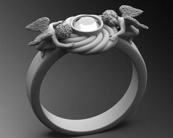 Sterling Silver Angel Wing Signet Ring, Handmade 925k Silver