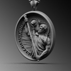 Handmade Sterling Silver Saint Christopher Men Charm Necklace, St Christoper Men Jewelry, St Christopher Pendant, Christian Medallion Gift