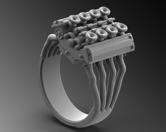 スターリングシルバーのカーエンジンリング - ハンドメイドバイカー