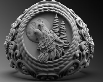 Anillo de lobo aullador de plata esterlina, sello hecho a mano para hombre