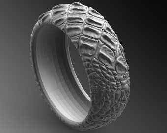 Crocodile Skin Sterling Silver Ring, Reptile Scale Dragon Band