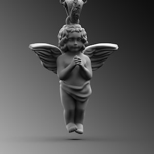 Mens Cherub Angel Pendant -  Silver Guardian Angel Charm - Cupid Angel Necklace - Baby Angel Pendant Religious Christian Angel Pendant Gift