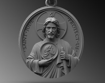 St. Jude Sterling Silver Oval Medal Necklace / San Judas Men's Necklace ...